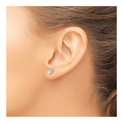 Sterling Silver Round CZ Girls' Heart Stud Earrings – view 4