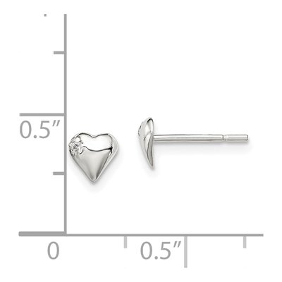 Sterling Silver Round CZ Girls' Heart Stud Earrings – view 5