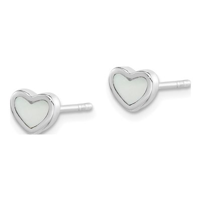Sterling Silver Mother of Pearl Girls' Heart Stud Earrings – view 2
