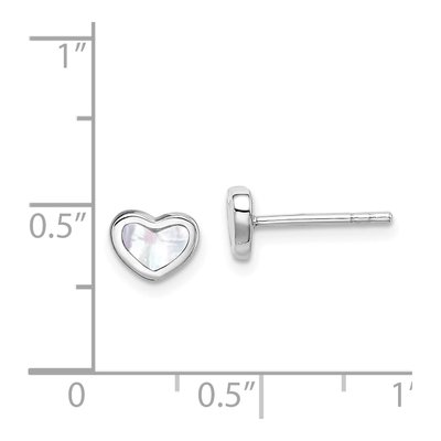 Sterling Silver Mother of Pearl Girls' Heart Stud Earrings – view 4