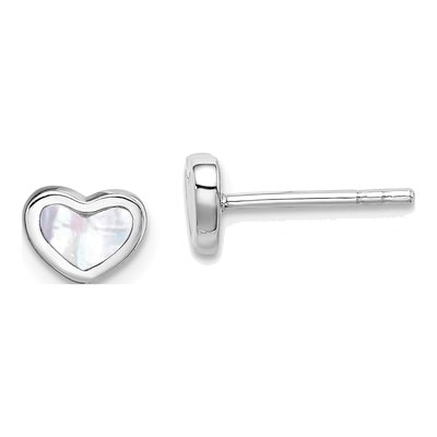 Sterling Silver Mother of Pearl Girls' Heart Stud Earrings