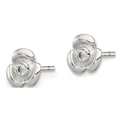 Sterling Silver Round CZ Girls' Flower Stud Earrings – view 3