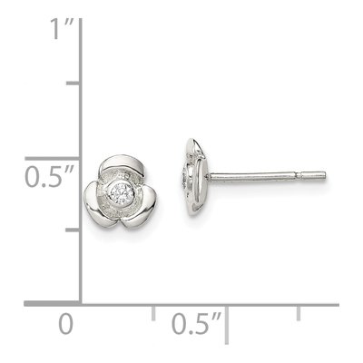 Sterling Silver Round CZ Girls' Flower Stud Earrings – view 5
