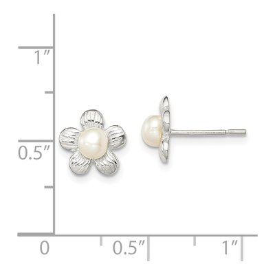 Sterling Silver Button Simulated Pearl Girls' Flower Stud Earrings – view 4