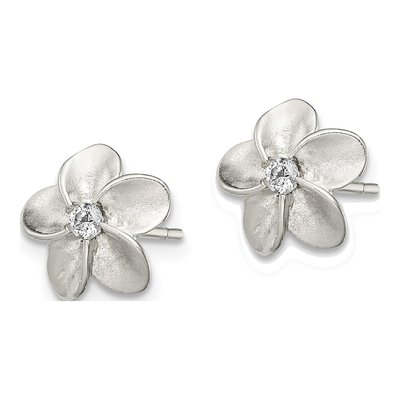 Sterling Silver Round CZ Girls' Flower Stud Earrings – view 3