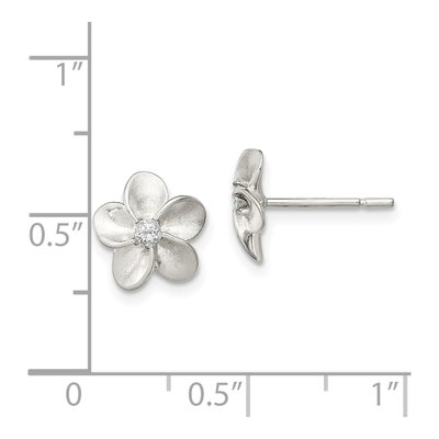 Sterling Silver Round CZ Girls' Flower Stud Earrings – view 5