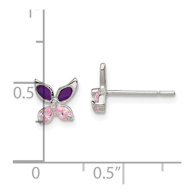Sterling Silver Marquise CZ Girls' Butterfly Stud Earrings – view 3