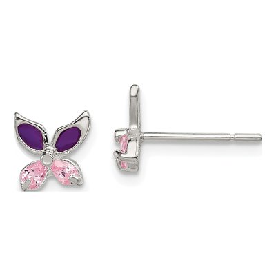 Sterling Silver Marquise CZ Girls' Butterfly Stud Earrings