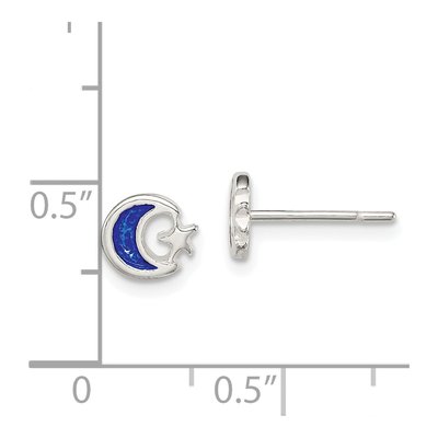 Sterling Silver Girls' Blue Enamel Moon Star Stud Earrings – view 5