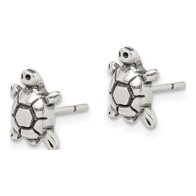 Sterling Silver Girls' Turtle Stud Earrings – view 3