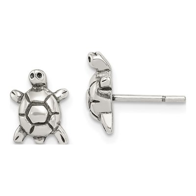 Sterling Silver Girls' Turtle Stud Earrings