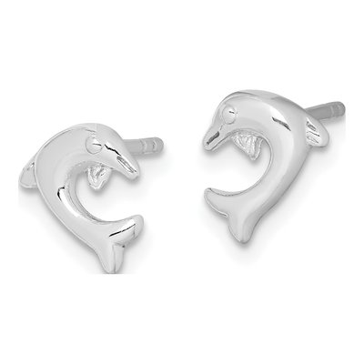 Sterling Silver Girls' Dolphin Stud Earrings – view 3