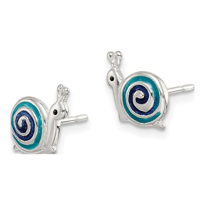 Sterling Silver Girls' Enamel Snail Stud Earrings – view 3