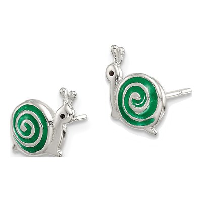 Sterling Silver Girls' Enamel Snail Stud Earrings – view 3
