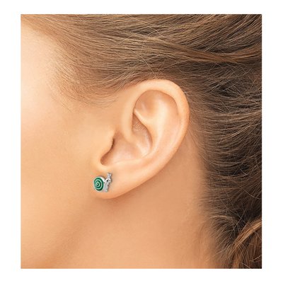 Sterling Silver Girls' Enamel Snail Stud Earrings – view 4