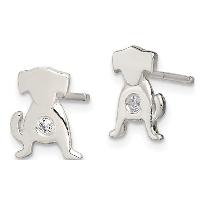 Sterling Silver CZ Dog Stud Earrings – view 3