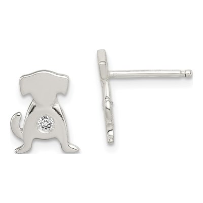 Sterling Silver CZ Dog Stud Earrings