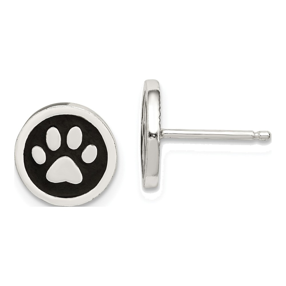 Sterling Silver Enamel Paw Print Stud Earrings