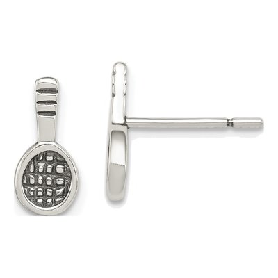 Sterling Silver Tennis Racquet Stud Earrings
