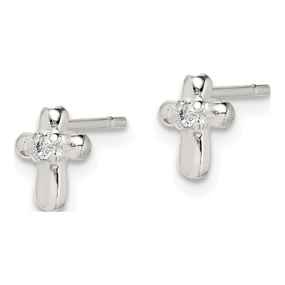 Girls' Sterling Silver CZ Cross Earrings – view 3