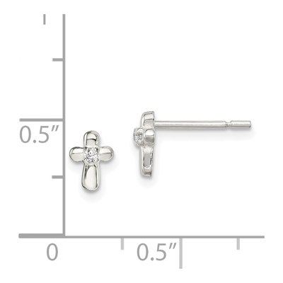 Girls' Sterling Silver CZ Cross Earrings – view 5