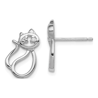 Sterling Silver CZ Open Cat Stud Earrings