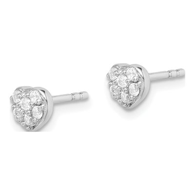 Sterling Silver Round CZ Heart Stud Earrings – view 3