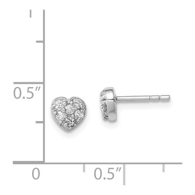 Sterling Silver Round CZ Heart Stud Earrings – view 5
