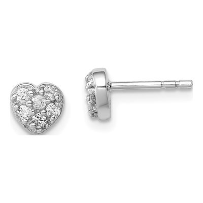 Sterling Silver Round CZ Heart Stud Earrings