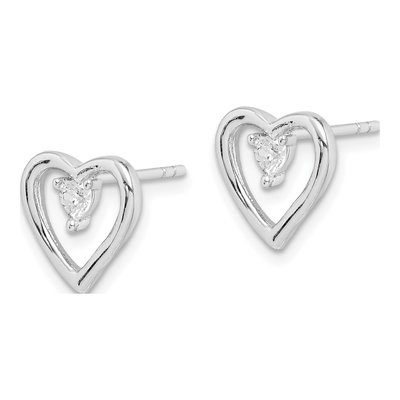 Sterling Silver CZ Heart Stud Earrings – view 3