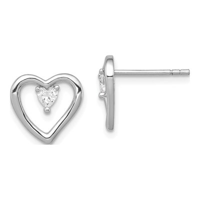 Sterling Silver CZ Heart Stud Earrings