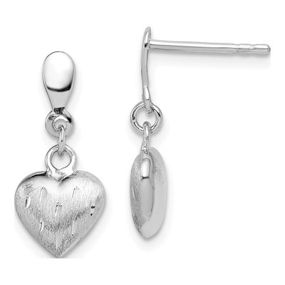 Sterling Silver 3-D Scratch Heart Dangle Earrings