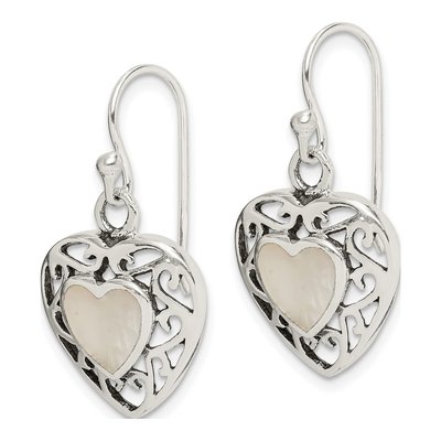 Sterling Silver Mother of Pearl Heart Dangle Earrings – view 2