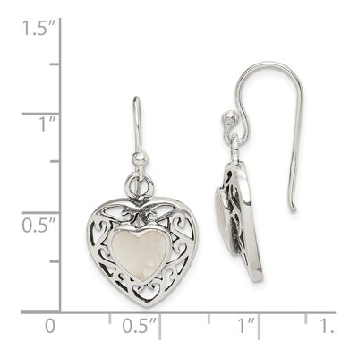 Sterling Silver Mother of Pearl Heart Dangle Earrings – view 4