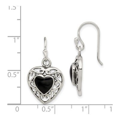 Sterling Silver Onyx Heart Dangle Earrings – view 5