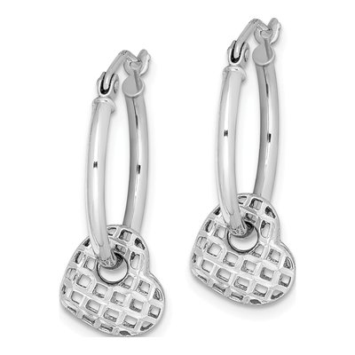 Sterling Silver 24mm Moveable Heart Hoop Earrings – view 3