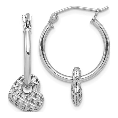Sterling Silver 24mm Moveable Heart Hoop Earrings