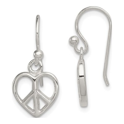 Sterling Silver Peace Sign Heart Dangle Earrings