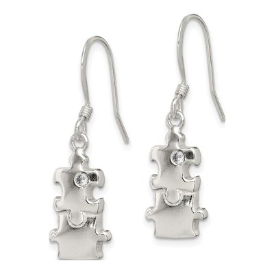 Sterling Silver CZ Puzzle Piece Dangle Earrings – view 3