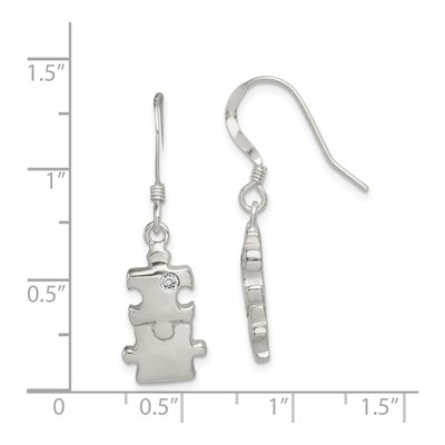 Sterling Silver CZ Puzzle Piece Dangle Earrings – view 5