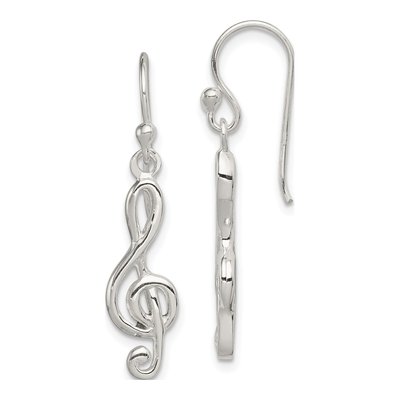 Sterling Silver Treble Clef Dangle Earrings