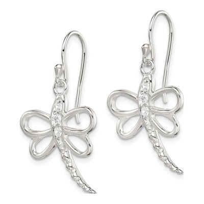 Sterling Silver CZ Dragonfly Dangle Earrings – view 3