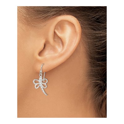 Sterling Silver CZ Dragonfly Dangle Earrings – view 4