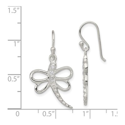 Sterling Silver CZ Dragonfly Dangle Earrings – view 5