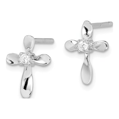 Sterling Silver Round CZ Cross Stud Earrings – view 3