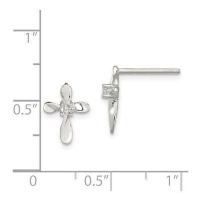 Sterling Silver Round CZ Cross Stud Earrings – view 7