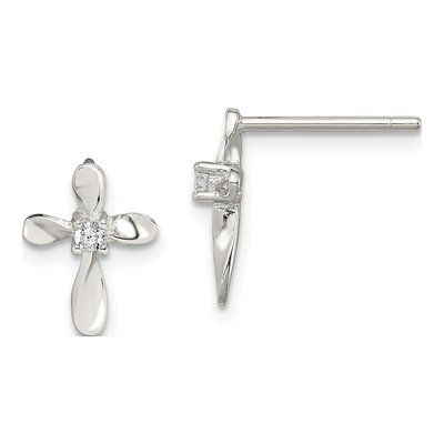 Sterling Silver Round CZ Cross Stud Earrings