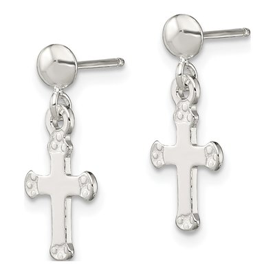 Sterling Silver Budded Cross Dangle Earrings – view 3
