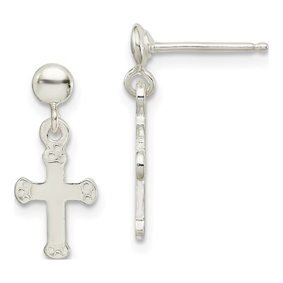 Sterling Silver Budded Cross Dangle Earrings