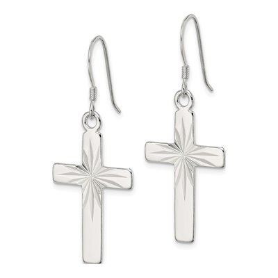 Sterling Silver Diamond-Cut Cross Dangle Earrings – view 3